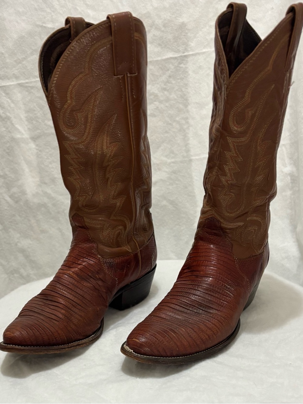 Vintage exotic  Boots Two-Tone Brown Western Lizard-Textured Cowboy Boots